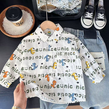 Adorable Dinosaur Print Button-Up Shirt 🦖✨