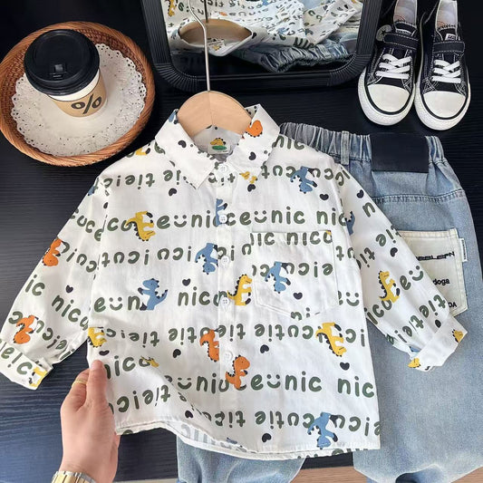 Adorable Dinosaur Print Button-Up Shirt 🦖✨