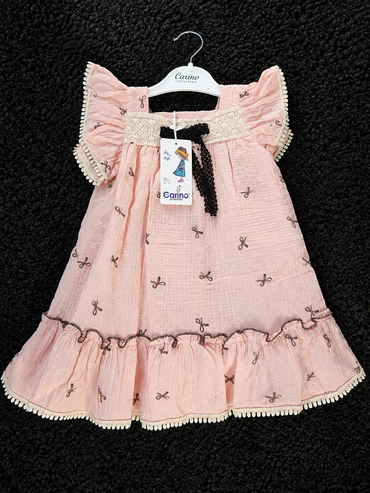 Elegant Baby Girls Pink Bow Lace Ruffle Dress