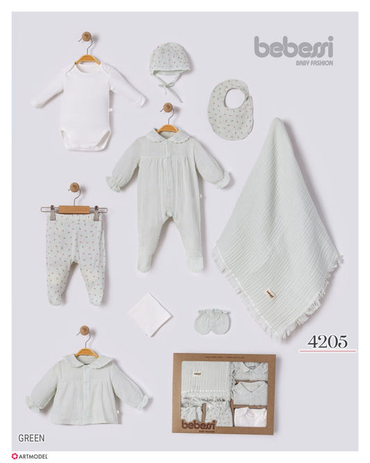 Bebessi 10-Piece Organic Newborn Gift Set – Ecru Baby Essentials with Muslin Blanket (Model 4205)