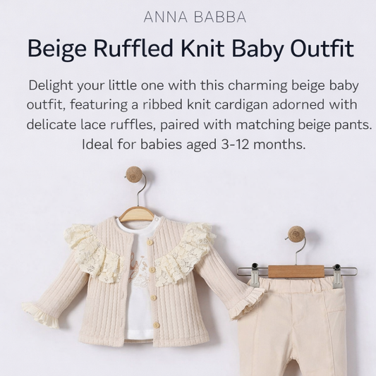 Elegant Beige Lace Ruffle Baby Set – 2 Piece Knit Outfit