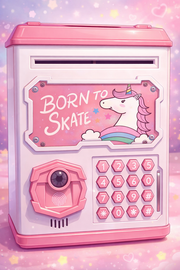 Kids Electronic Piggy Bank Safe with Simulated Face Recognition – Password & Fingerprint Money Box (Unicorn & Dinosaur Designs)