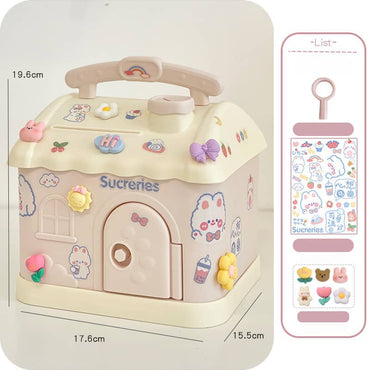 Sucreries Kawaii Cottage Coin Bank – Adorable House Savings Box with Stickers & Key