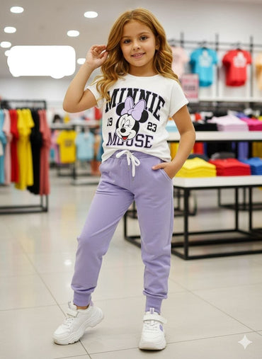 ✨ Minnie Mouse Girls 2-Piece Summer Tracksuit Set – Cute & Comfortable Kids Outfit