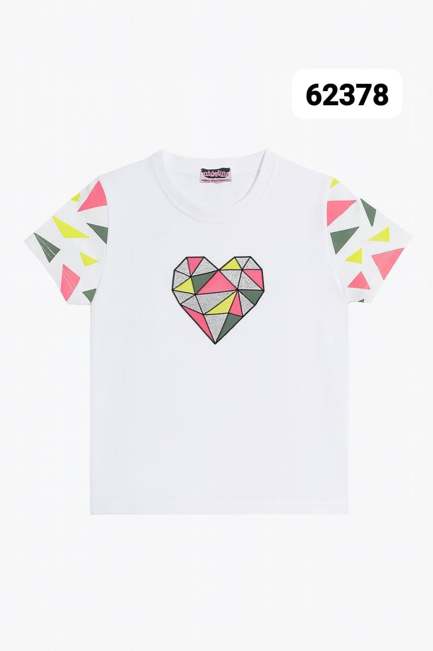 Geometric Heart Graphic Tee – Colorful Abstract Design White T-Shirt