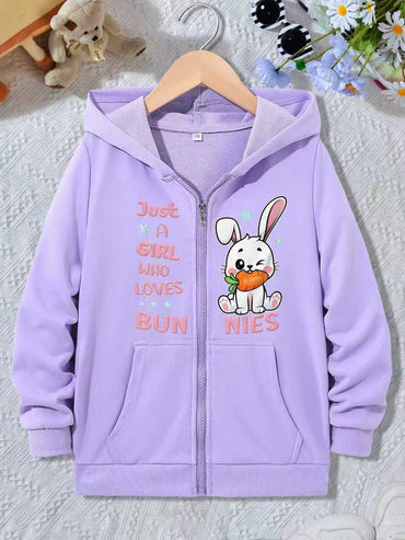 Cute Pink Bunny Zip-Up Hoodie for Kids – Cozy & Adorable