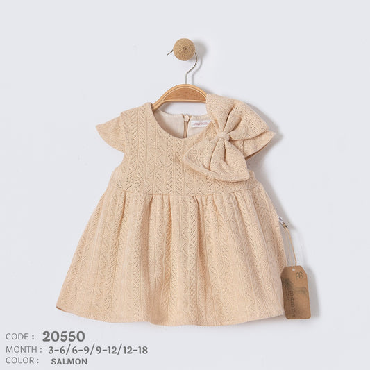 Elegant Salmon Lace Baby Dress with Bow – 3-18 Months