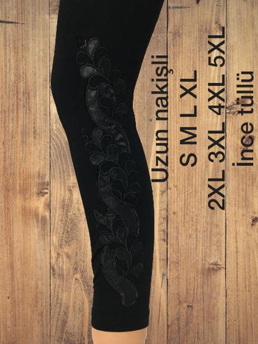 Elegant Turkish Embroidered Leggings – Stretch Comfort with a Touch of Glamour