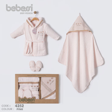 Luxury Baby Bathrobe Gift Set – 4 Piece Hooded Towel & Robe Set – Code 4252