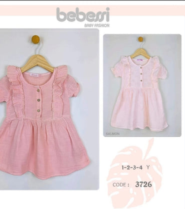 Sweet Ruffle Baby Dress – Soft Salmon Pink (Ages 1–4)
