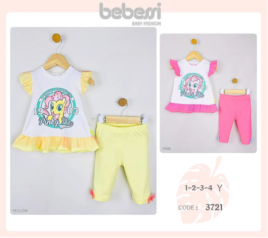 Cute Pinky Pie Baby Girl Summer Outfit Set – Ruffle Top & Capri Leggings