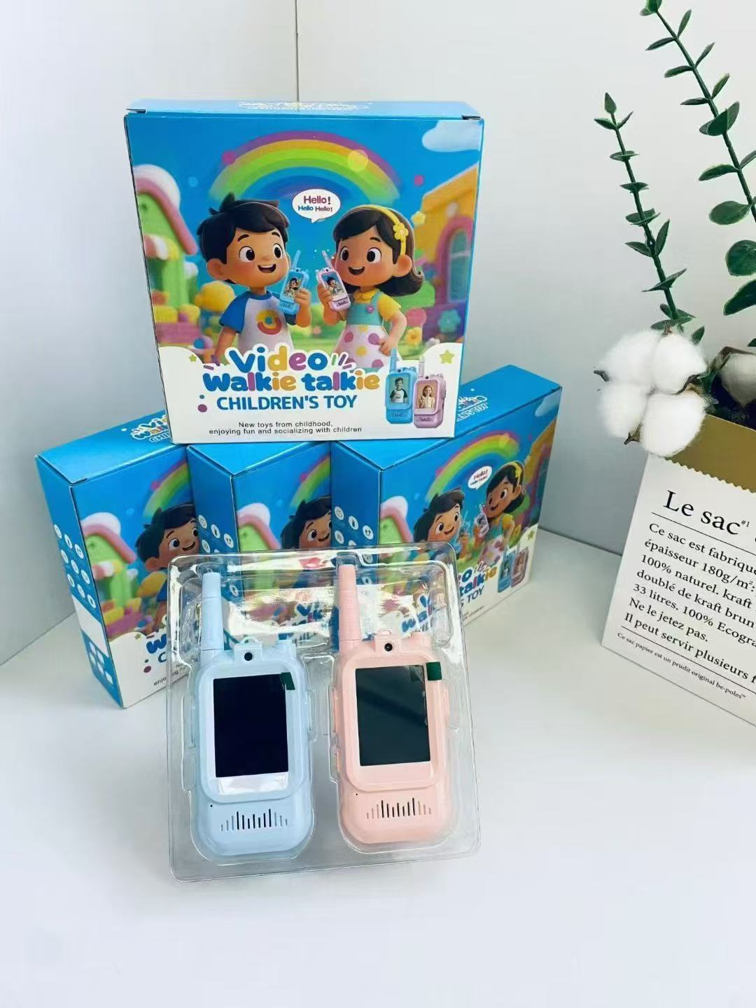 Kids Video Walkie Talkie Set with Camera Screen – Rechargeable Toy Pair (Pink & Blue)