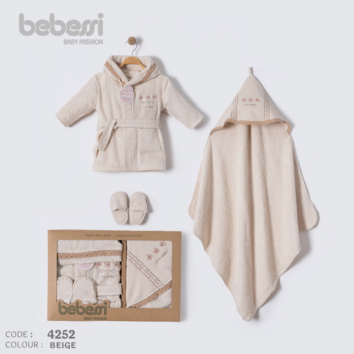 Luxury Baby Bathrobe Gift Set – 4 Piece Hooded Towel & Robe Set – Code 4252