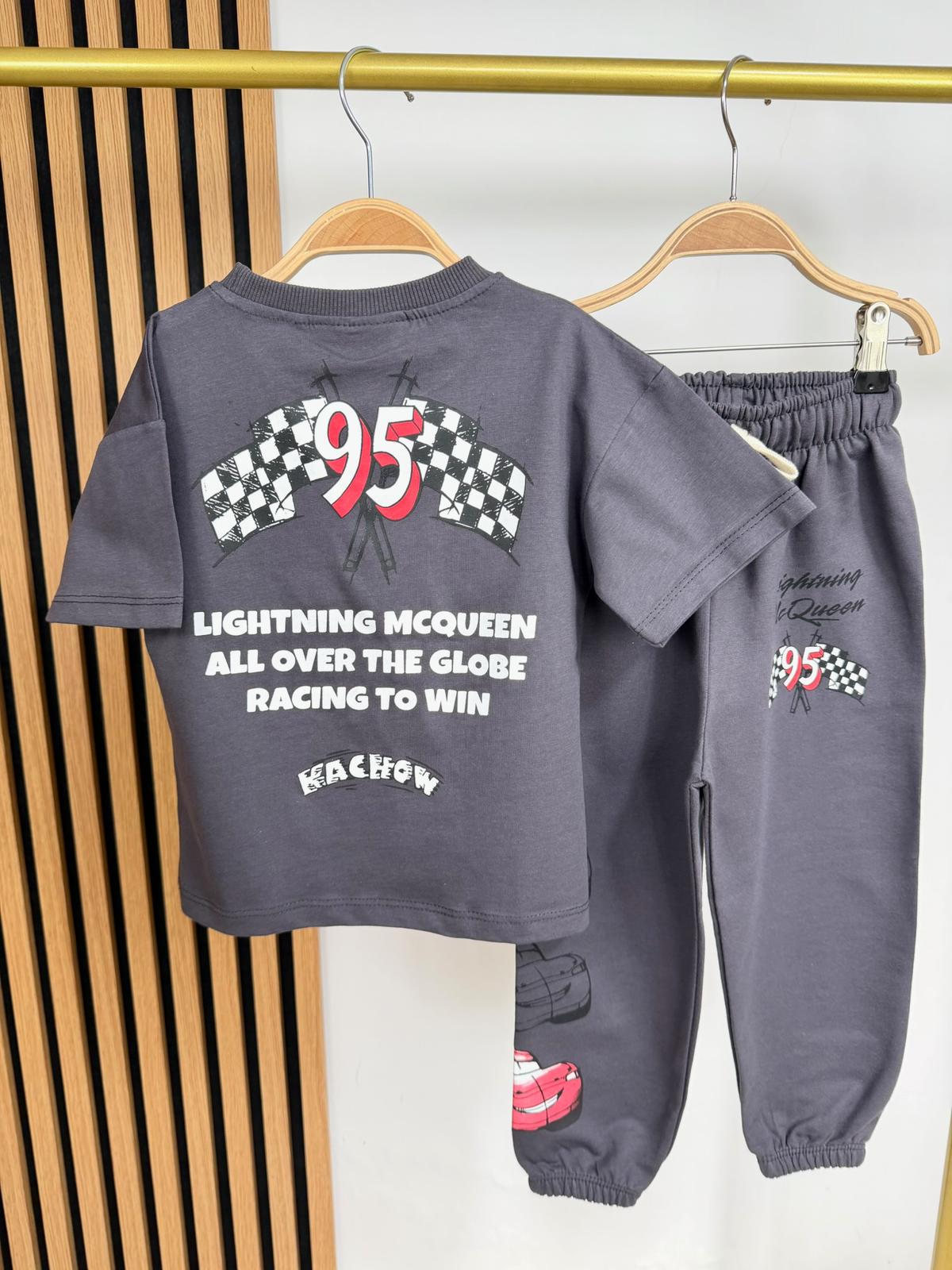 Disney Cars Tow Mater & Lightning McQueen 2-Piece Kids Outfit β Charcoal Grey T-Shirt & Jogger Set πβ¨