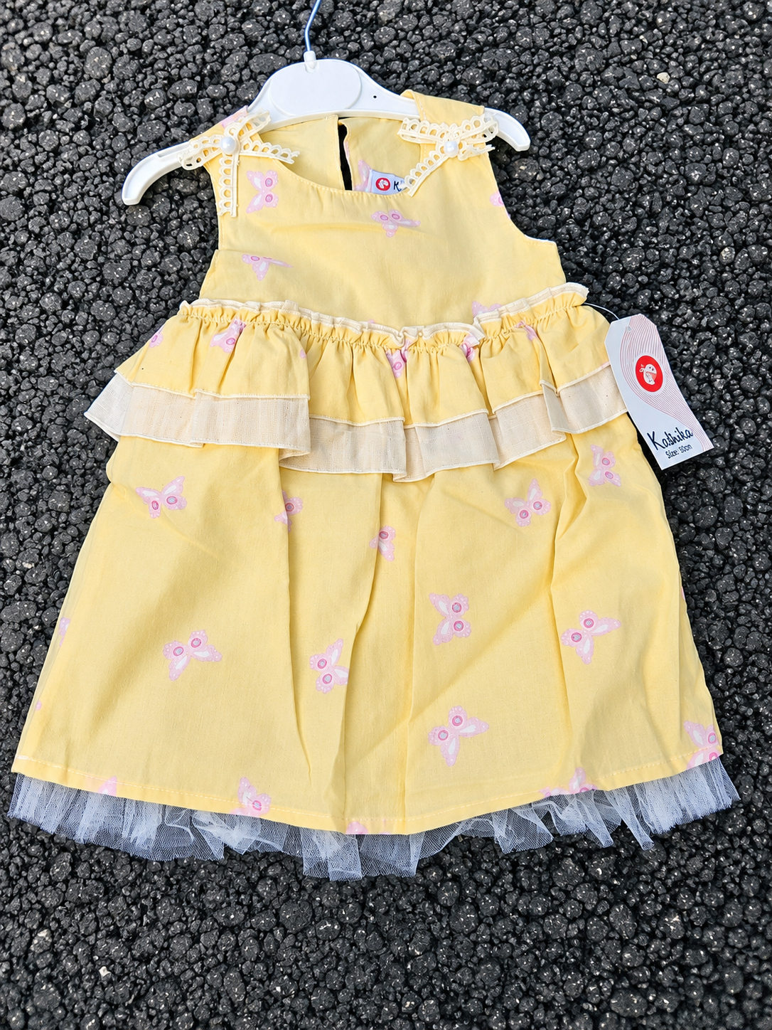 🌼 Baby Girl Yellow Butterfly Ruffle Dress | Soft Cotton Party & Casual Wear