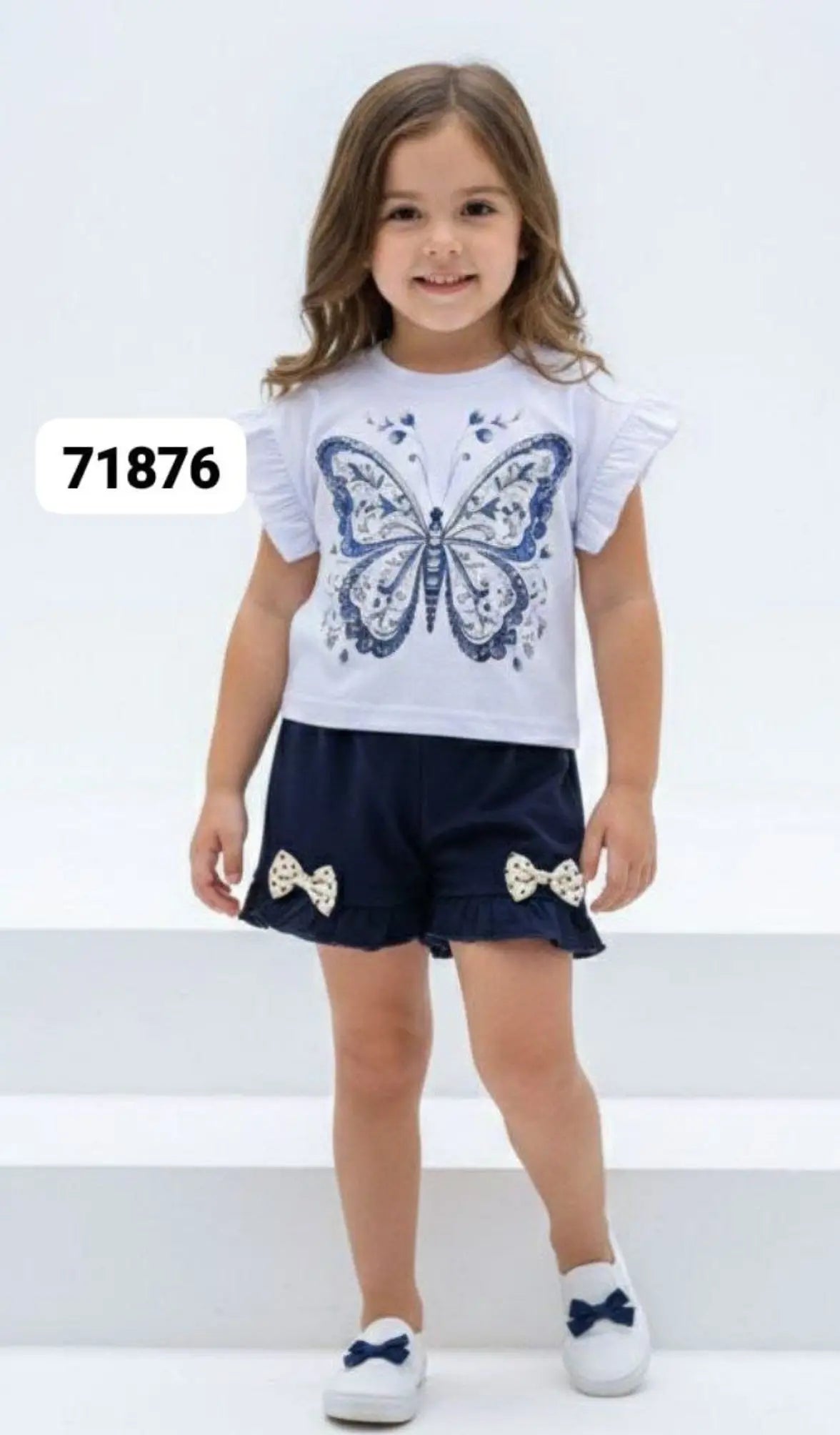 š¦ Butterfly Print Girls 2-Piece Outfit Set ā Cute Ruffle Sleeve Top & Bow Shorts