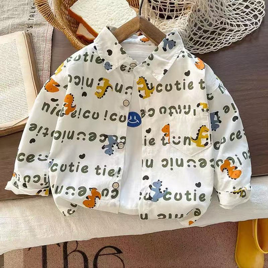 Adorable Dinosaur Print Button-Up Shirt 🦖✨