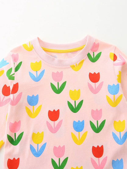 Flower Print Long Sleeve Dress for Girls: 1533 / 6Y(120cm)