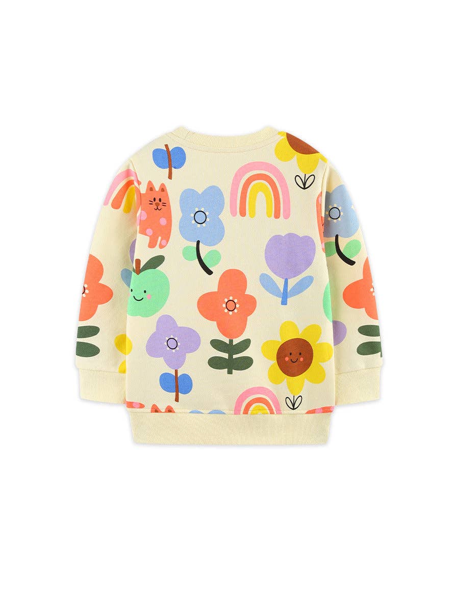 Flower Print Kids Sweatshirt Soft Cotton Pullover: 8335 / 6Y(120cm)