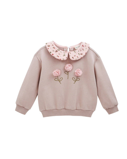 Fleece sweatshirt, ruffle collar & floral,2-6Y,JGI66777