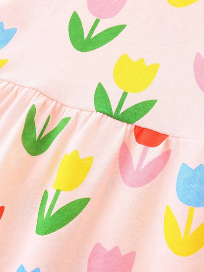 Flower Print Long Sleeve Dress for Girls: 1533 / 7Y(125cm)