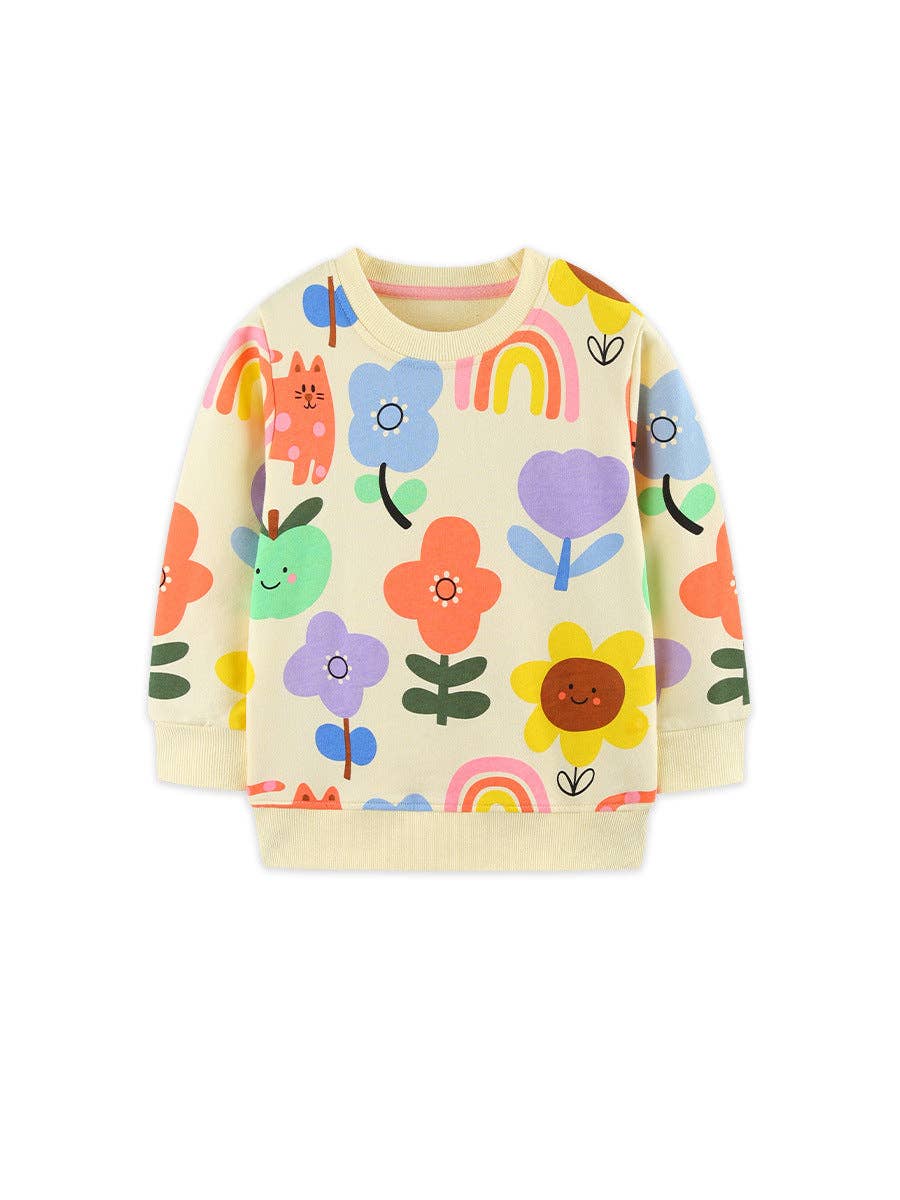Flower Print Kids Sweatshirt Soft Cotton Pullover: 8335 / 6Y(120cm)