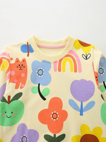 Flower Print Kids Sweatshirt Soft Cotton Pullover: 8335 / 5Y(115cm)