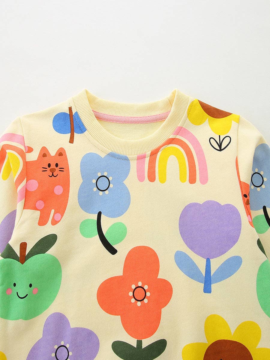 Flower Print Kids Sweatshirt Soft Cotton Pullover: 8335 / 6Y(120cm)