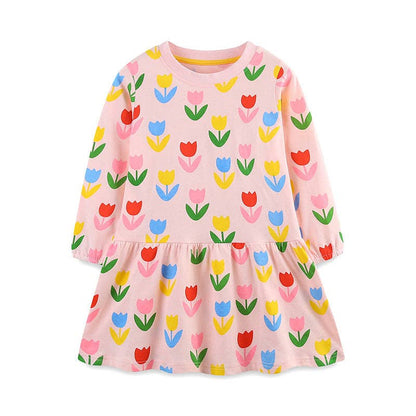 Flower Print Long Sleeve Dress for Girls: 1533 / 6Y(120cm)