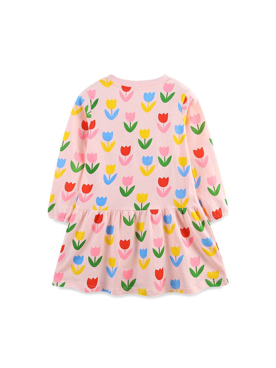 Flower Print Long Sleeve Dress for Girls: 1533 / 6Y(120cm)
