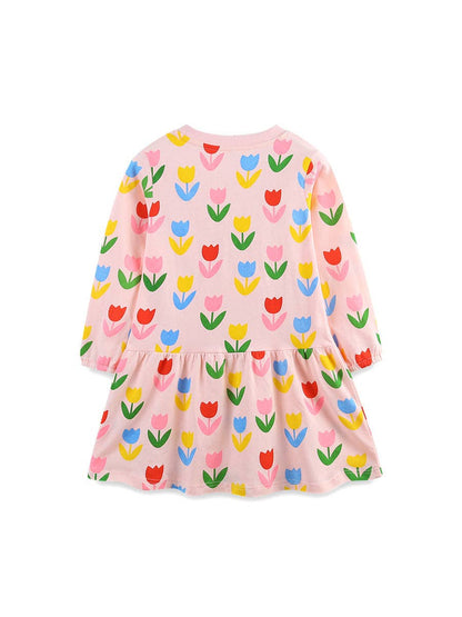 Flower Print Long Sleeve Dress for Girls: 1533 / 7Y(125cm)