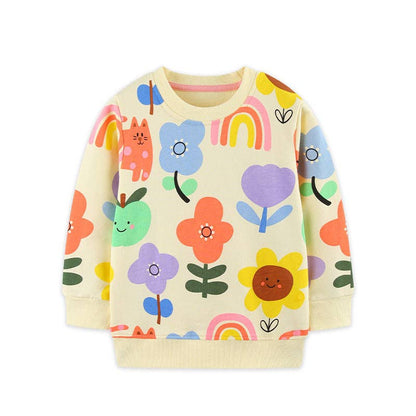 Flower Print Kids Sweatshirt Soft Cotton Pullover: 8335 / 4Y(110cm)
