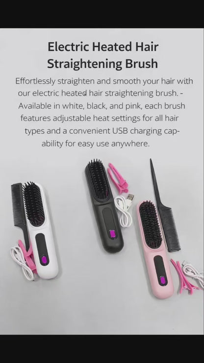 2-in-1 Electric Hair Straightening Brush – Portable USB Rechargeable Hair Comb Set