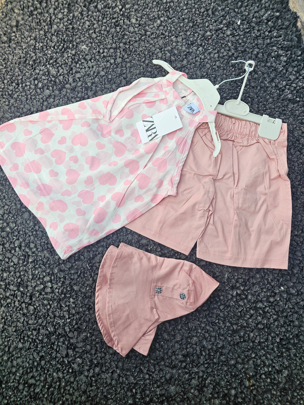 Sweet Heart Summer Set for Girls – Pink Hat, Heart Top & Shorts Outfit
