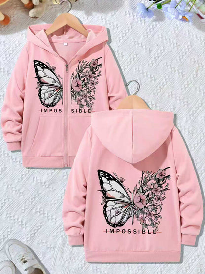 The eye-catching “IM-POSSIBLE” cream and purple zip-up hoodie.