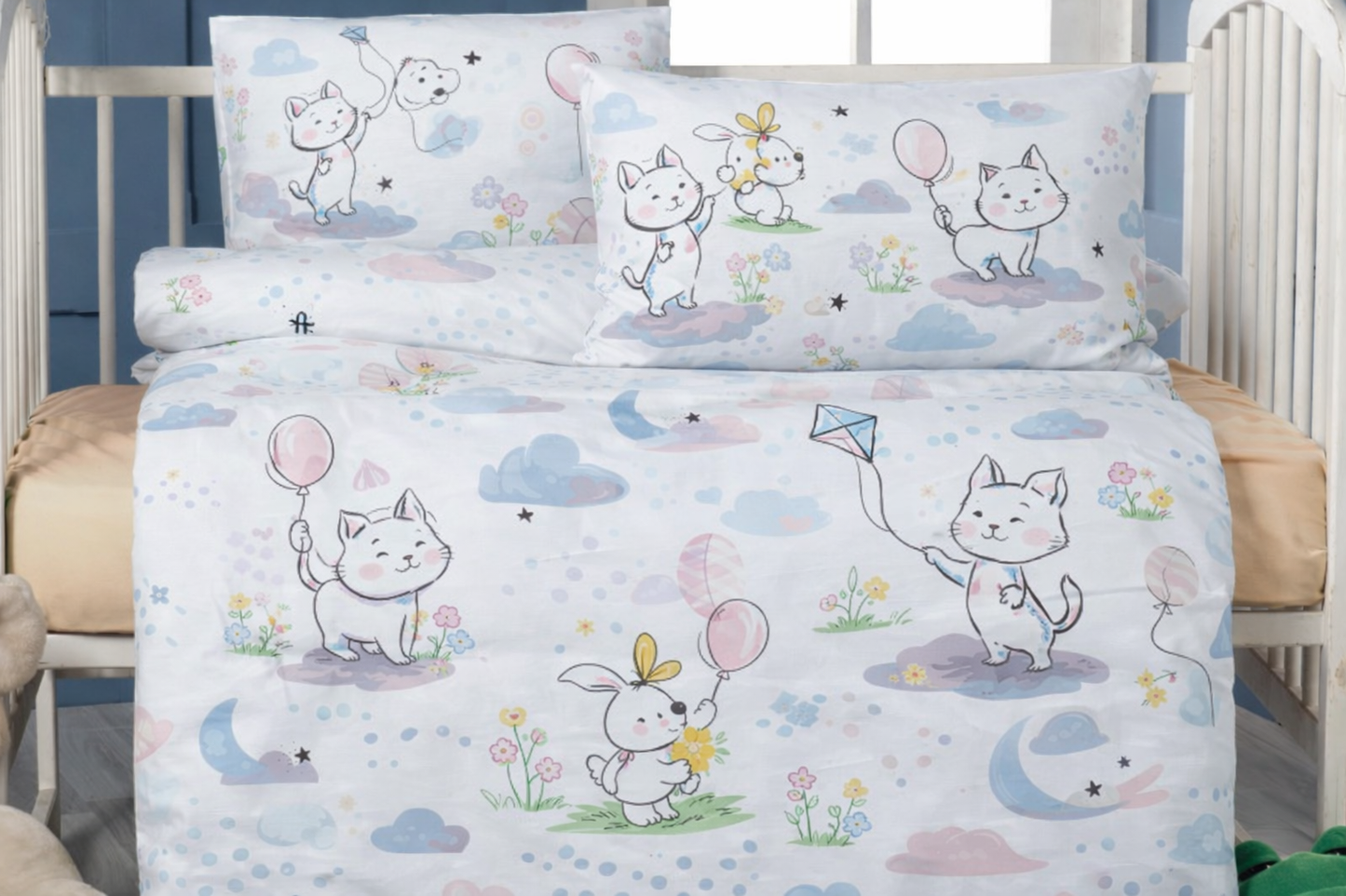 Sweet Dreams Bunny & Kitten Nursery Bedding Set – Soft Pastel Crib Collection