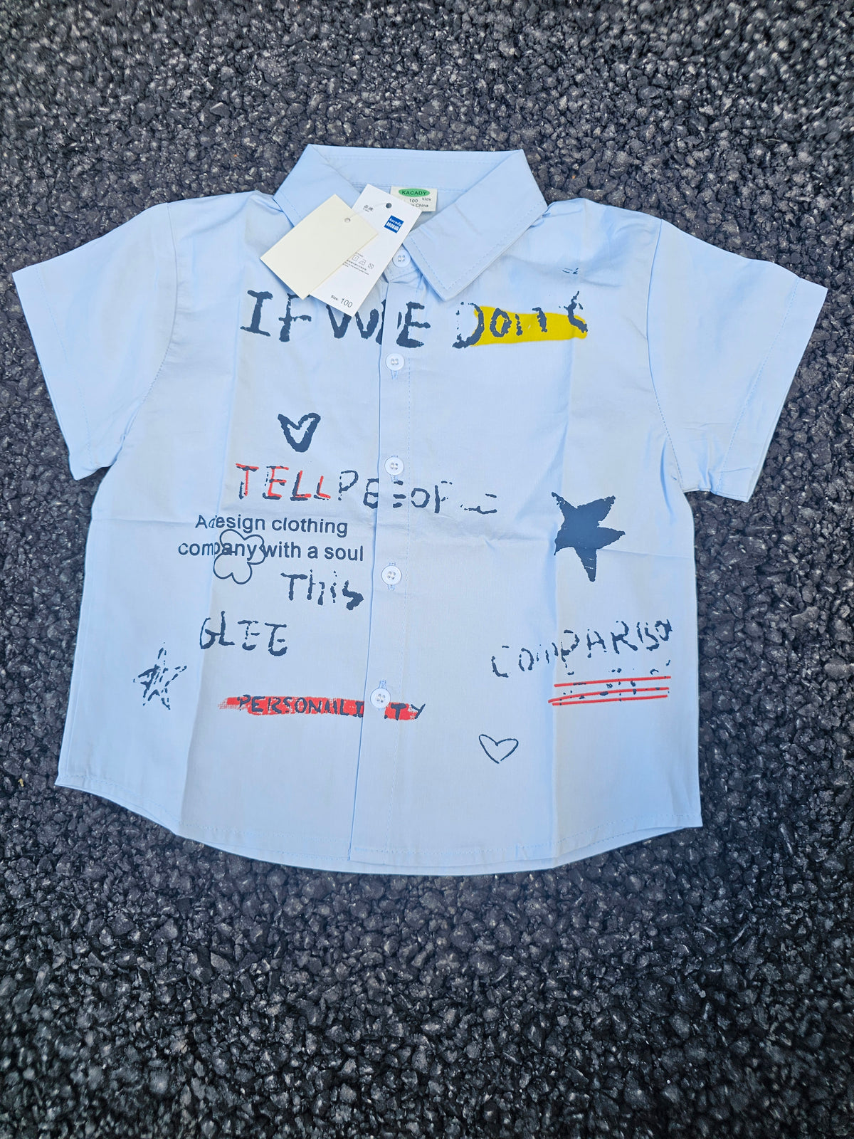 Trendy Kids Graffiti Print Button-Up Shirt – Summer Short Sleeve Cotton Top