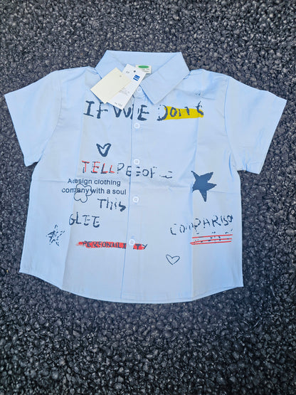 Trendy Kids Graffiti Print Button-Up Shirt – Summer Short Sleeve Cotton Top