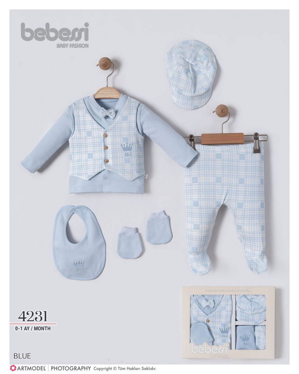 Bebessi 5-Piece Baby Outfit Gift Set – Vest Style Newborn Clothes with Hat, Bib & Mittens (0–12 Months)