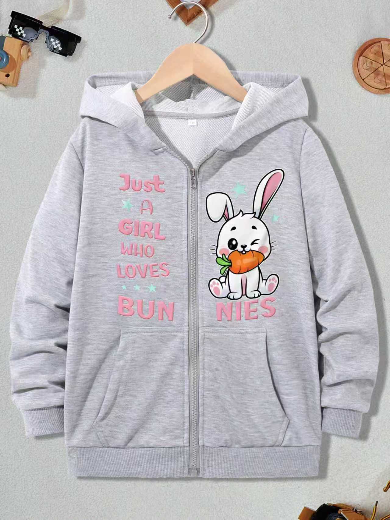 Cute Pink Bunny Zip-Up Hoodie for Kids – Cozy & Adorable