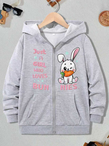 Cute Pink Bunny Zip-Up Hoodie for Kids – Cozy & Adorable