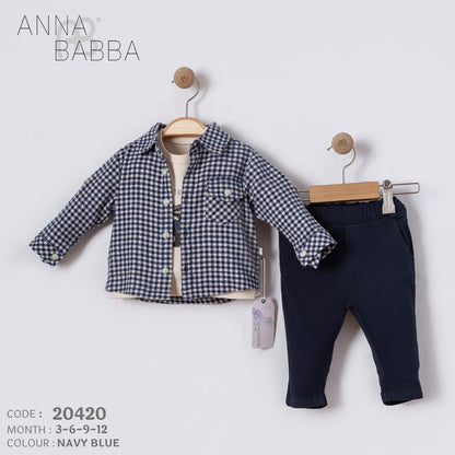 Anna Babba 3-Piece Baby Outfit Set – Gingham Shirt & Soft Pants (Code 20420)