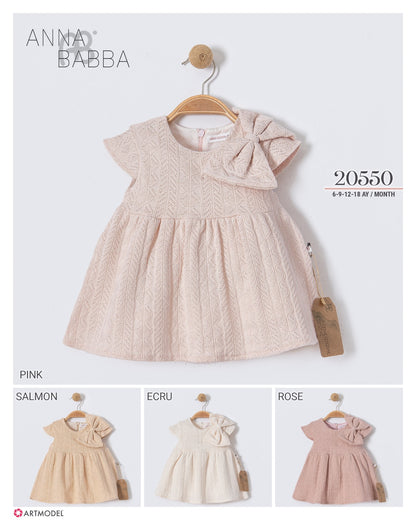 Elegant Salmon Lace Baby Dress with Bow – 3-18 Months