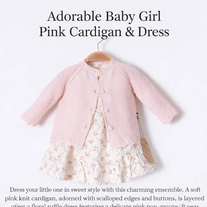 Adorable Baby Girl Pink Floral Dress with Knit Cardigan Set