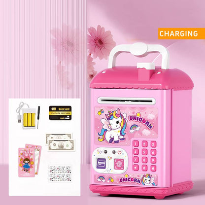 Kids Electronic Dinosaur Piggy Bank Safe – Password & Fingerprint ATM Coin Bank (Rechargeable)