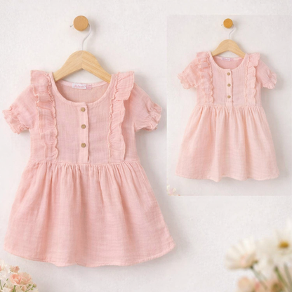 Sweet Ruffle Baby Dress – Soft Salmon Pink (Ages 1–4)