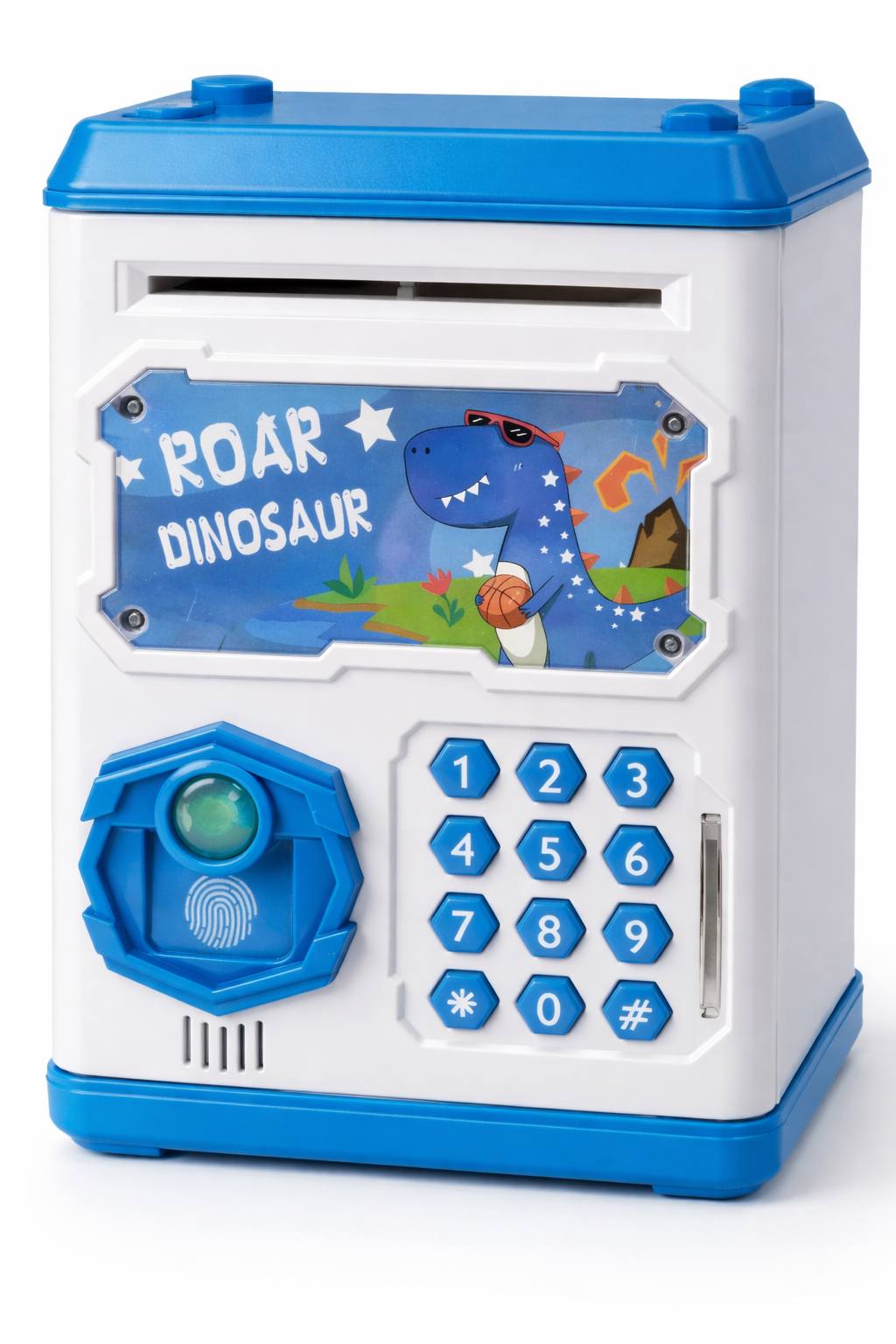 Kids Electronic Piggy Bank Safe with Simulated Face Recognition – Password & Fingerprint Money Box (Unicorn & Dinosaur Designs)