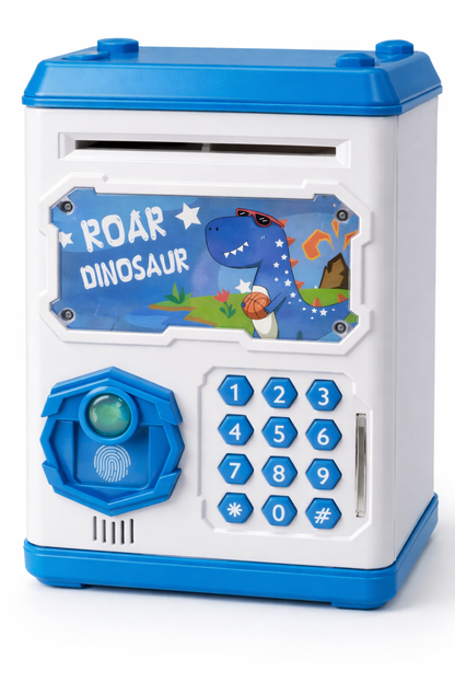 Kids Electronic Piggy Bank Safe with Simulated Face Recognition – Password & Fingerprint Money Box (Unicorn & Dinosaur Designs)