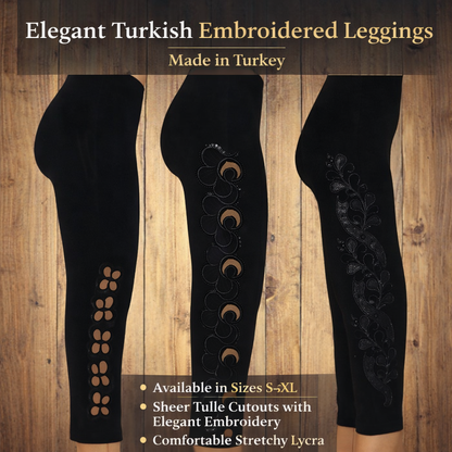 Elegant Turkish Embroidered Leggings – Stretch Comfort with a Touch of Glamour
