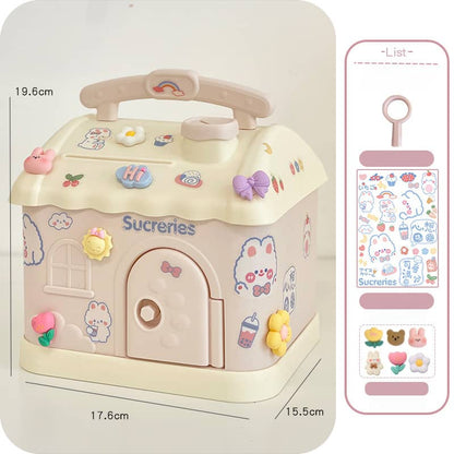Sucreries Kawaii Cottage Coin Bank – Adorable House Savings Box with Stickers & Key